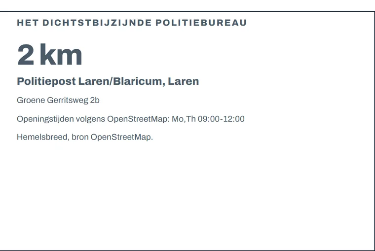 Scherm met het dichtstbijzijnde politiebureau en de afstand